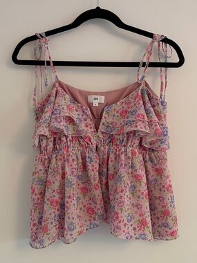 LPA Floral Ruffle Tie-Strap Tank Top